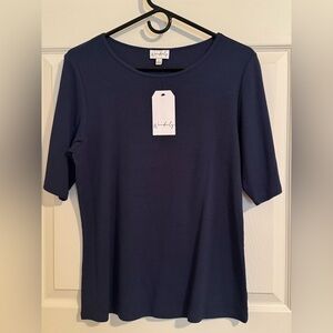 Wonderly Classic Navy Short Sleeve Ribbed Tee, Large